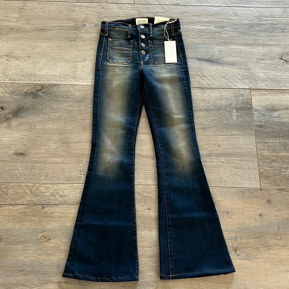 New McGuire high waisted flared four button jeans. Size 24